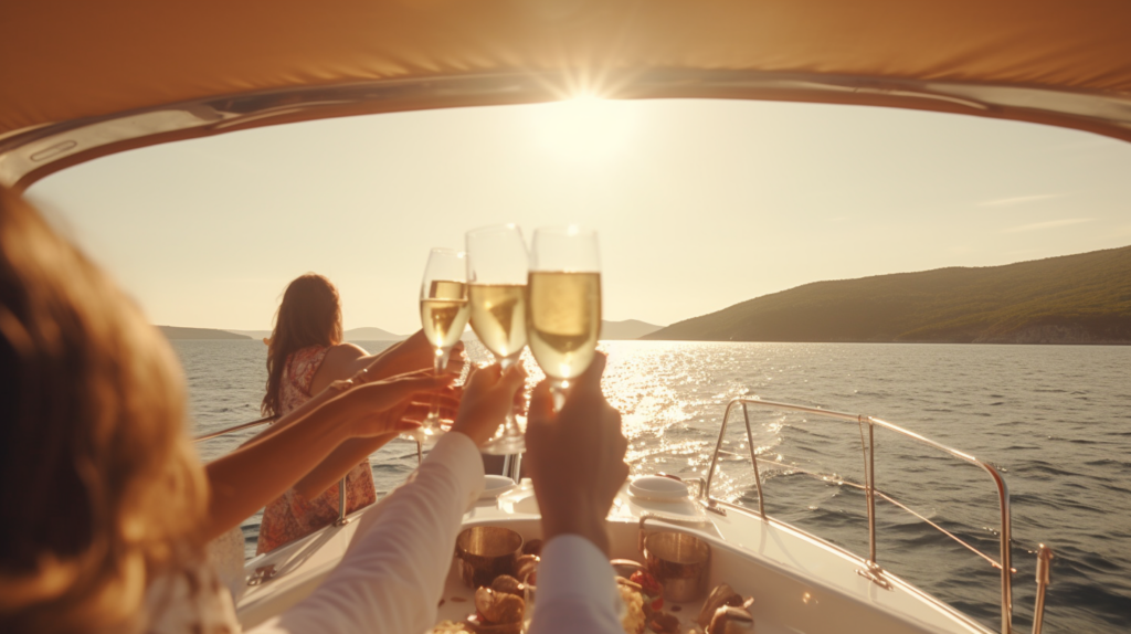 Champagne toast on yacht on Adriatic Sea